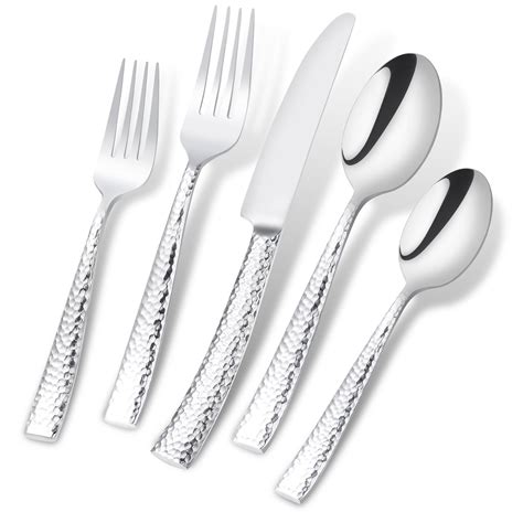 C Rustic Stainless Steel Hammered Flatware For Rent Party Rentals Nyc