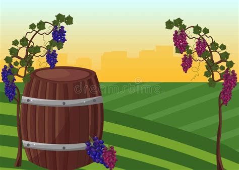 Tambor De Vinho E Fundo Do Vetor Das Uvas Ilustração do Vetor