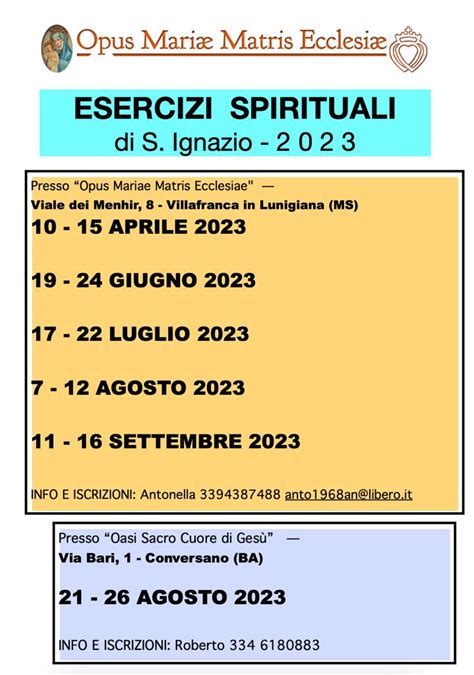 Calendario Esercizi Spirituali Ignaziani E Opus Mariae