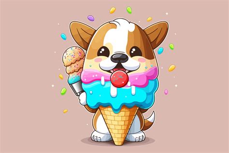 Dog Eat Ice Cream Vector Illustration Graphic by BreakingDots · Creative Fabrica