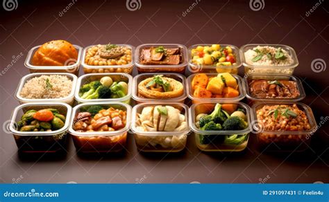 Collection Of Plastic Lunch Boxes With Healthy Food. Set Of Containers ...