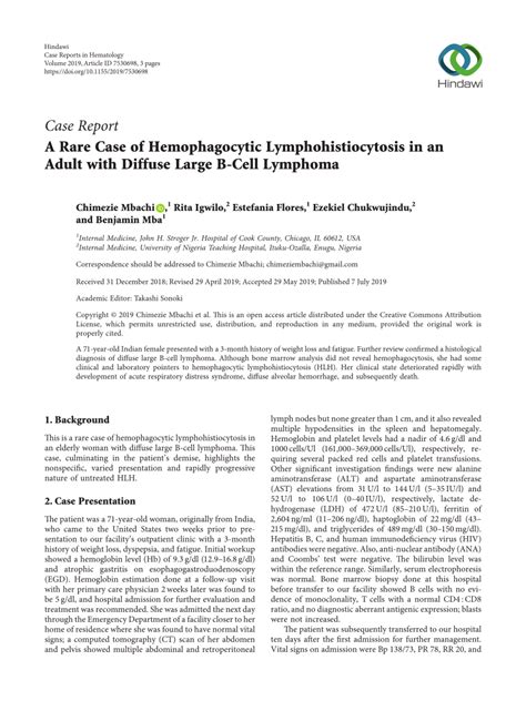 Pdf A Rare Case Of Hemophagocytic Lymphohistiocytosis In An Adult