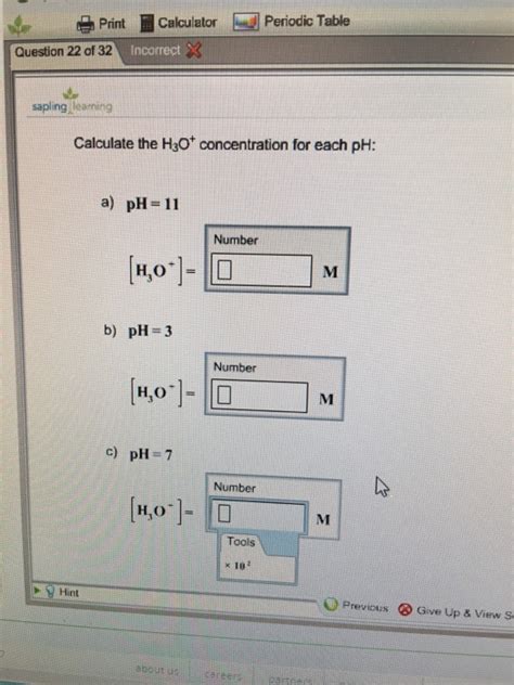 Solved Calculate The H 30 Concentration For Each PH Chegg