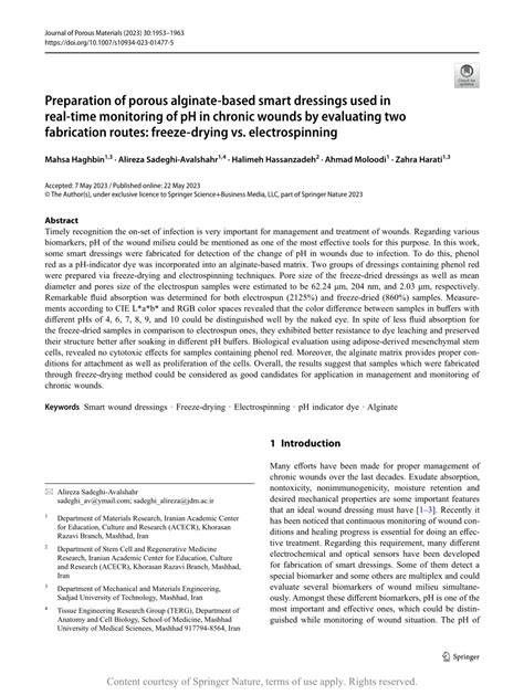 Preparation Of Porous Alginate Based Smart Dressings Used In Real Time