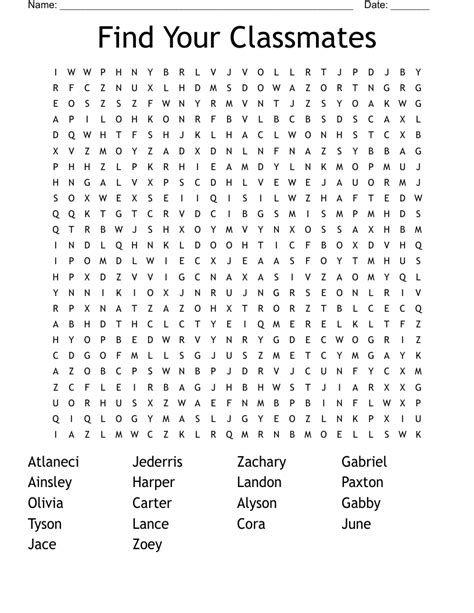 Find Your Classmates Word Search Wordmint