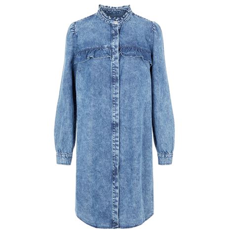 Medium Blue Denim Pcfifi Ruffle Shirt Dress 17116113 Fra Pieces