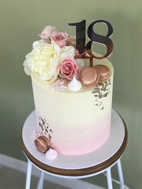 18th Birthday Cake With Pink Hombre Rose Gold Macarons Rose Gold