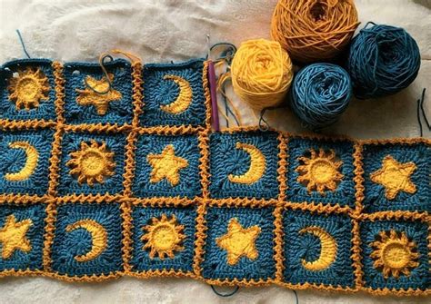 Sun And Moon Granny Square Crochet Pdf Pattern English Etsy