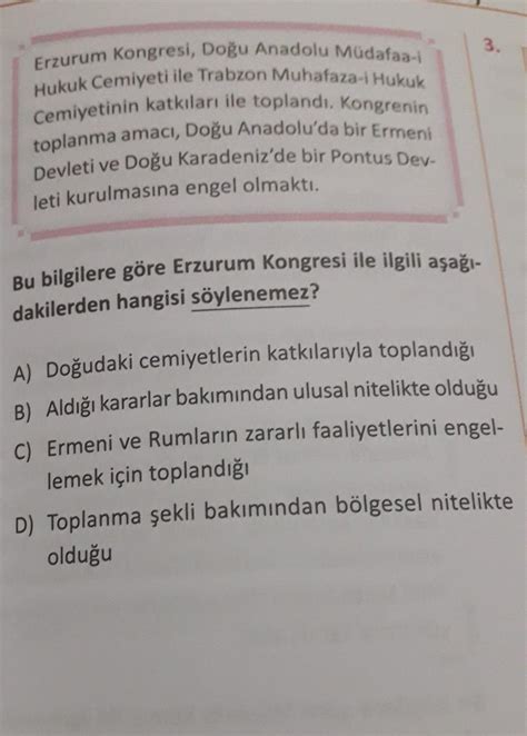 Erzurum Kongresi Doğu Anadolu Müdafaa Hukuk Cemiyeti ile Trabzon