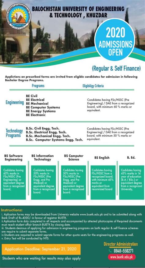 Buet Khuzdar Admission 2025 Form Last Date Eligibility