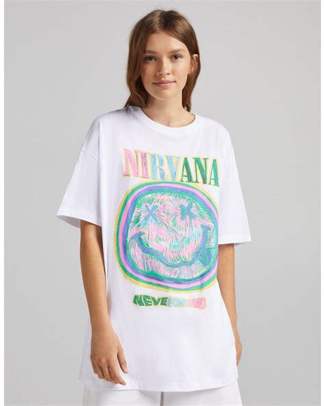 Bershka Oversized Nirvana Tee In White Lyst
