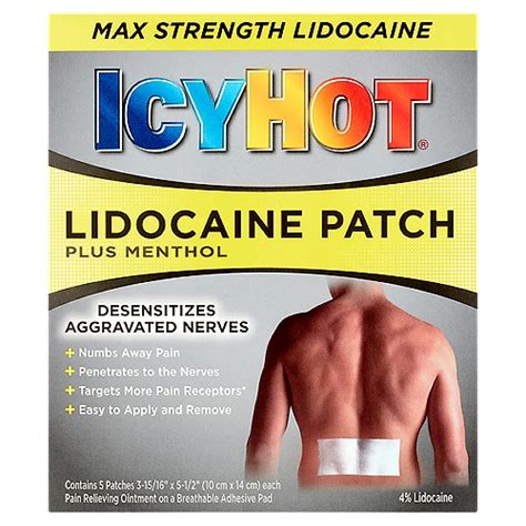 Icy Hot Plus Menthol Max Strength Lidocaine Patch 5 Count