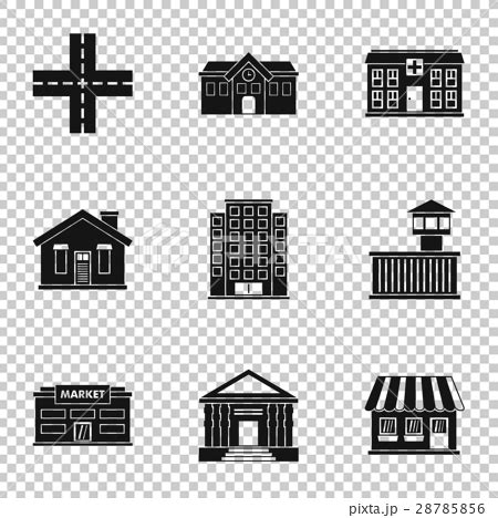 City Buildings Icons Set Simple Style Stock Illustration