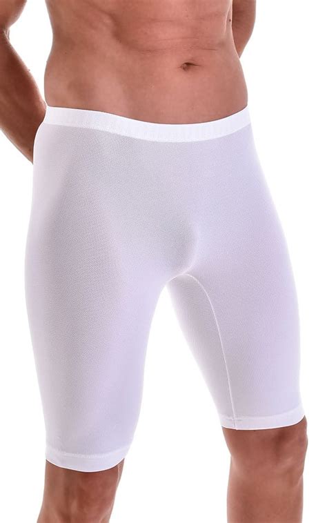 Lycra Bike Length Shorts In White Athletic Mesh Skinzwear