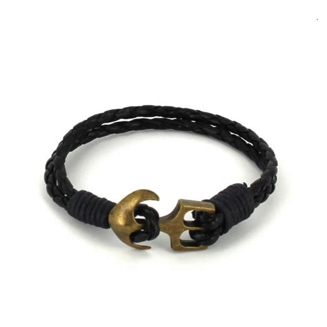 Pulsera Trenzada Negra Con Ancla Dorado Viejo Cravatta World