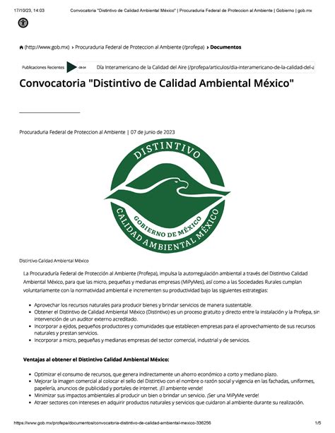 Distintivo De Calidad Ambiental M Xico Publicaciones Recientes Gob