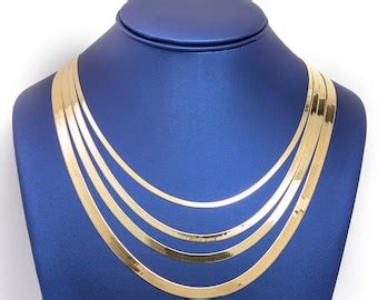 High Polished Herringbone Necklace Chain 10K Solid Yellow Gold 3 0mm