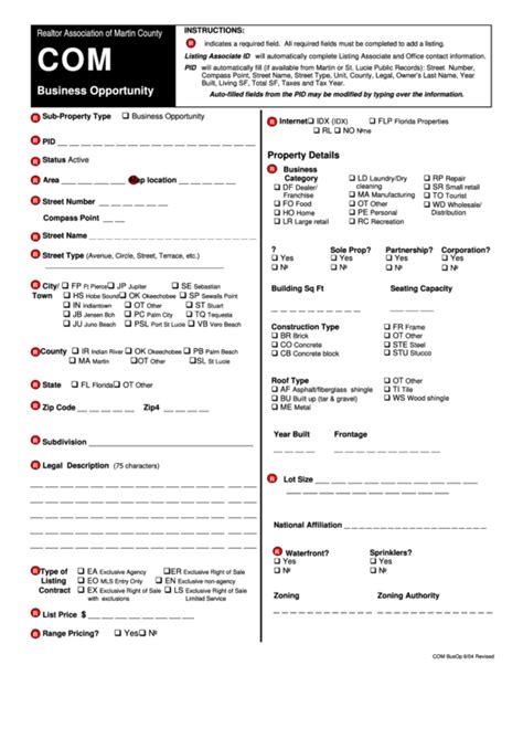 Business Opportunity Form Realtor Association Of Martin County