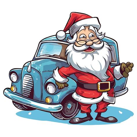 Santa Claus Con Un Coche Azul Aislado En Una Ilustraci N Vectorial De