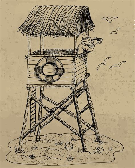 Illustration With Lifeguard Tower Stock Vector Illustration Of Ocean