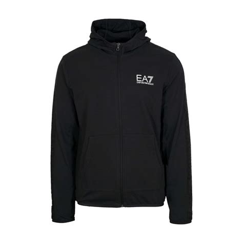 Emporio Armani Ea7 Cotton Hooded Zip Up Black Hoodie Clothing From