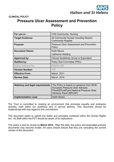 Clinical Policy Pressure Ulcer Assessment And Prevention