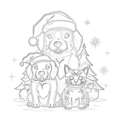 Dibujos Para Colorear De Gatos Y Perros En Navidad Páginas Para