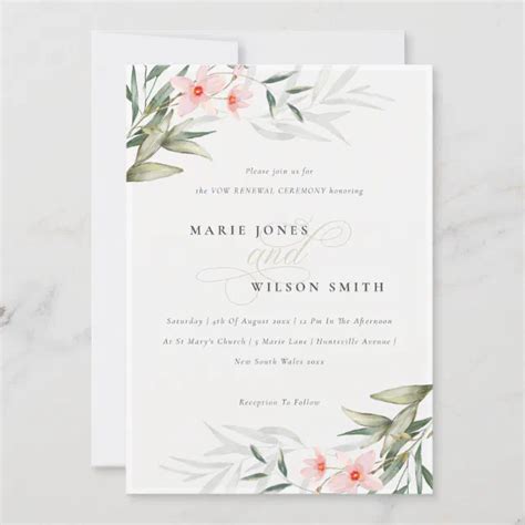 Elegant Blush Greenery Floral Vow Renewal Invite Zazzle