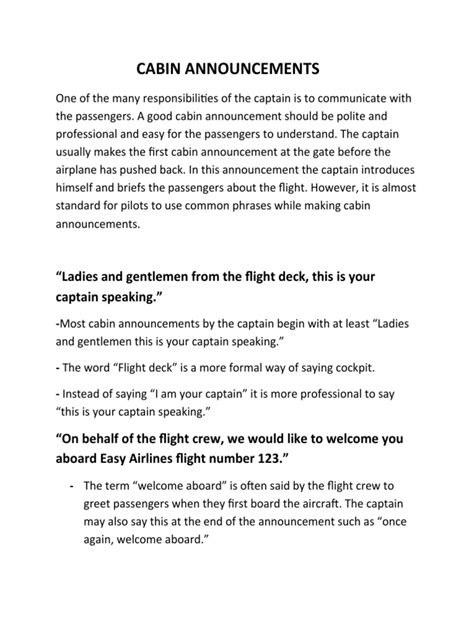 Cabin Announcements Ladies And Gentlemen From The Flight Deck This