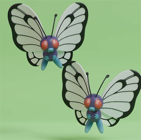 Stl File Pokemon Caterpie Metapod And Butterfree With Poses Pre