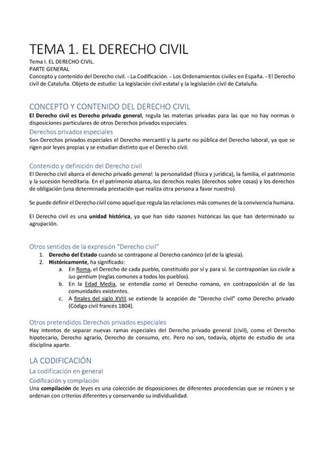 TEMA 1 EL Derecho Civil TEMA 1 EL DERECHO CIVIL Tema I EL DERECHO