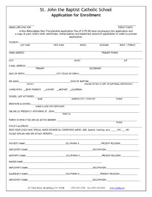 Fillable Online St John The Baptist Catholic School Application Form