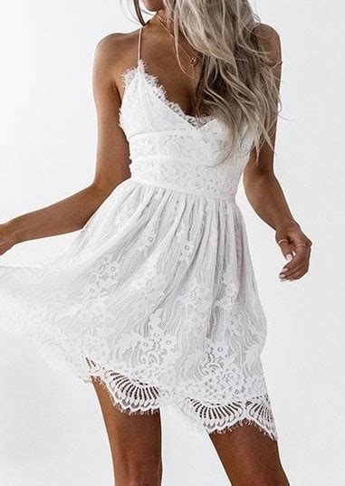 Solid Lace Floral Spaghetti Strap Backless Mini Dress Fairyseason