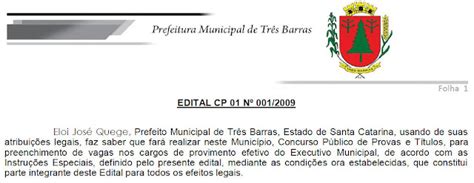 BLOG DO CONCURSO Prefeitura de Três Barras SC inscreve até 3 12