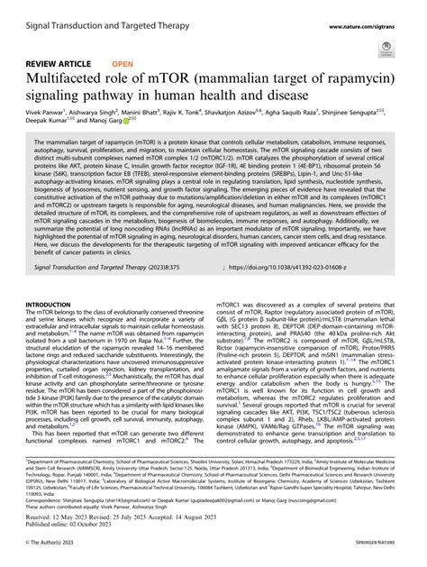 PDF Multifaceted Role Of MTOR Mammalian Target Of Rapamycin