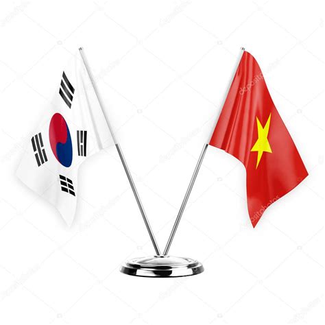 Dos Banderas De Mesa Aisladas Sobre Fondo Blanco Ilustraci N D Corea