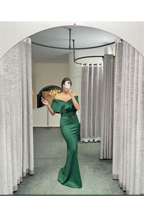 Secret Passion Lingerie Likralı Scuba Kumaş Uzun Elbise Balık Kesim Kemerli Abiye Ve Mezuniyet