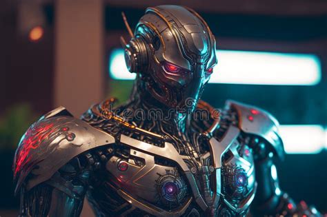 Modern Futuristic Male Humanoid Robot With Metal Outfit Neural Network