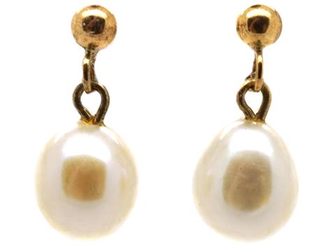 9ct Gold Pearl Drop Earrings 788k The Antique Jewellery Company