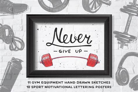 Gym equipment sketches and posters By Mia Akimo | TheHungryJPEG