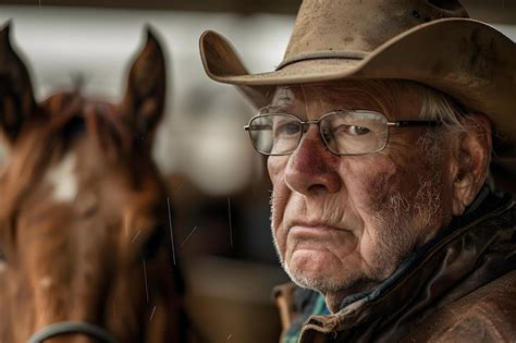 Um fazendeiro exausto exibe seu cavalo em um leilão ocupado esperando