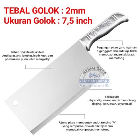 Jual Pisau Golok Parang Daging Tulang Cincang Inch Tebal Mm