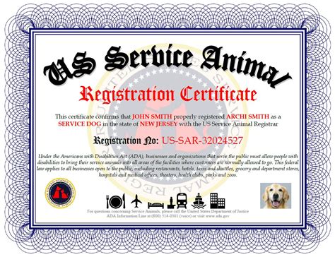 Digital Registration Certificate – US Service Animal Registrar