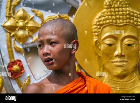 Thai Buddhist Monk During Awx Phansa Push Boat Buddha Festival In