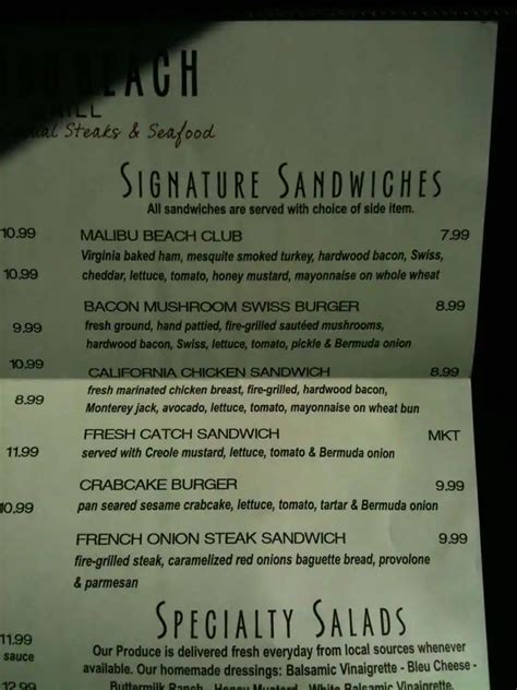 Menu at Malibu Beach Grill steakhouse, Port Orange, S Williamson Blvd #900