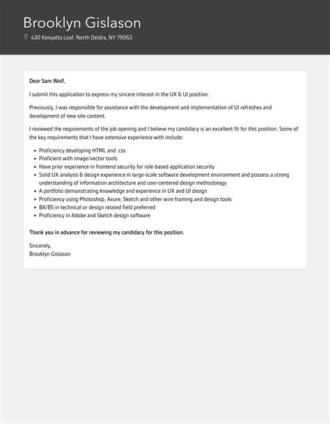 Ux And Ui Cover Letter Velvet Jobs