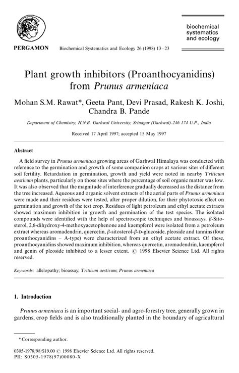 Pdf Plant Growth Inhibitors Proanthocyanidins From Prunus Armeniaca