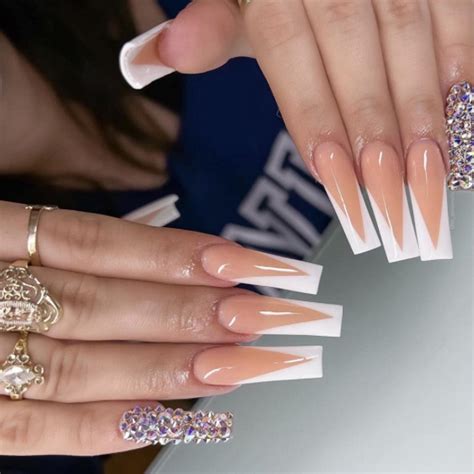 Kamize French Tips Press On Nails Long White Luxury False Nails