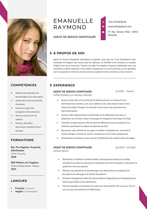 Exemple De CV Agent De Service Hospitalier ASH JobPerf