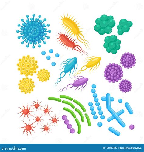 Set Of Bacteria Microbes Virus Germs Disease Causing Object